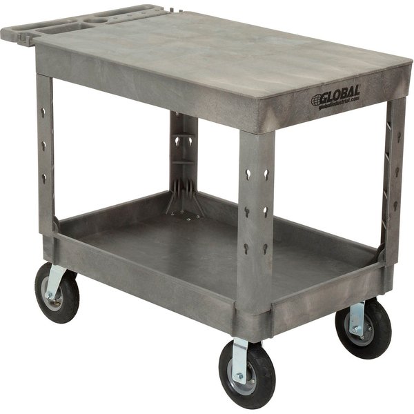 Global Industrial Industrial Strength Plastic 2 Flat Shelf Service & Utility Cart, 44inx25-1/2in, 8in Pneumatic Wheels 800329N